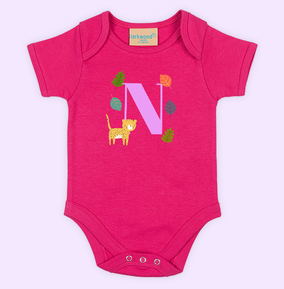 Personalised Initial Leopard Jungle Design Baby Grow