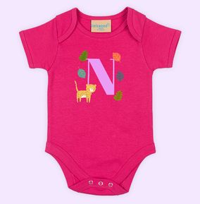 Photo of Personalised Initial Leopard Jungle Design Baby Grow