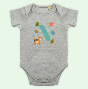 Personalised Initial Tiger Jungle Design Baby Grow