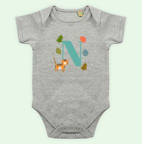 Photo of Personalised Initial Tiger Jungle Design Baby Grow