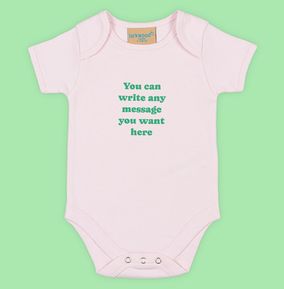 Photo of Any Message Green Text Personalised Baby Grow