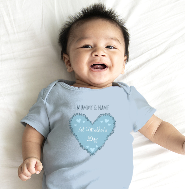 First Mothers Day Blue Personalised Baby Grow