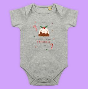 Photo of Pudding's First Christmas Personalised Baby Grow