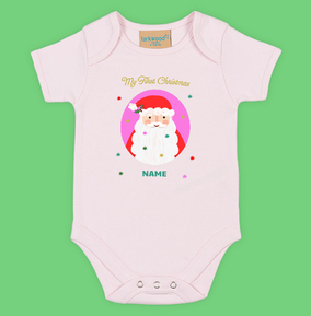 My First Christmas Pink Santa Personalised Baby Grow