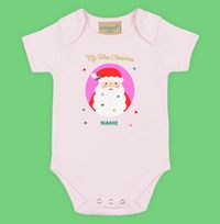 Tap to view My First Christmas Pink Santa Personalised Baby Grow