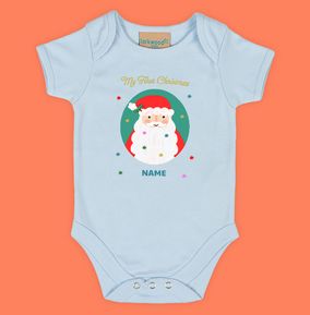 Photo of My First Christmas Teal Santa Personalised Baby Grow