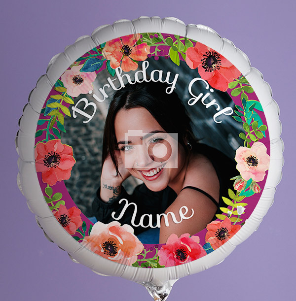 Personalised Photo Birthday Balloon - Floral Border