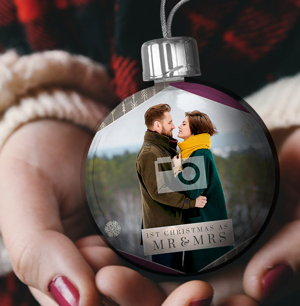 Mr & Mrs 1st Christmas Photo Bauble