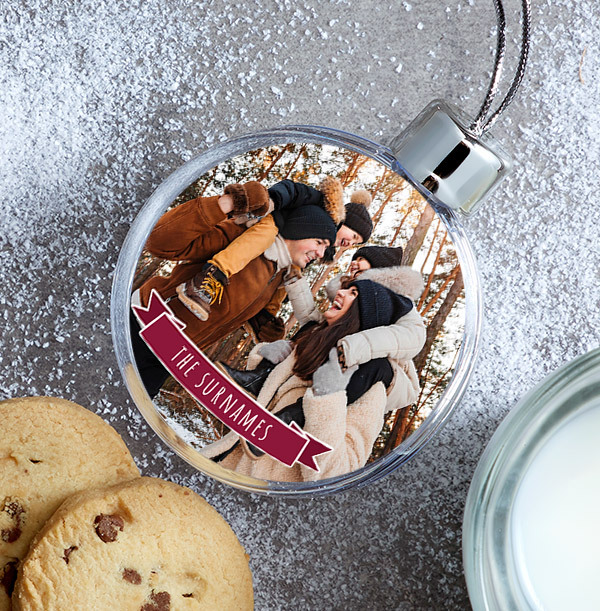 Family Photo & Text Bauble