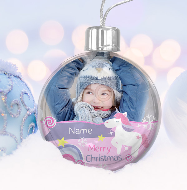 Unicorn Photo Christmas Bauble