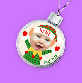 Personalised Elf Face Photo Upload Bauble