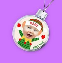 Tap to view Personalised Elf Face Photo Upload Bauble