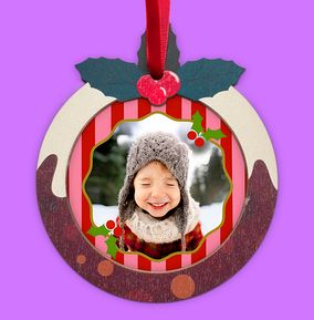 Photo of Mistletoe Stripe Christmas Photo Bauble
