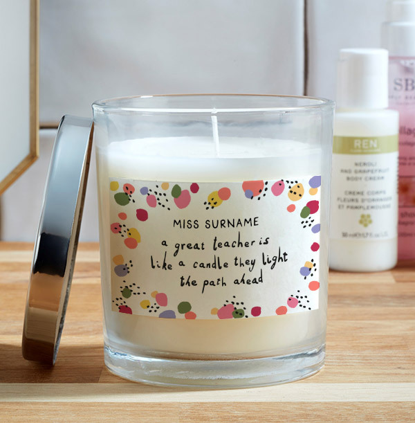 Great Teacher Lights The Path Ahead Personalised Candle