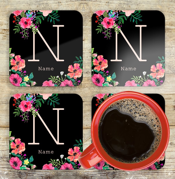 Personalised Floral Initial Coaster