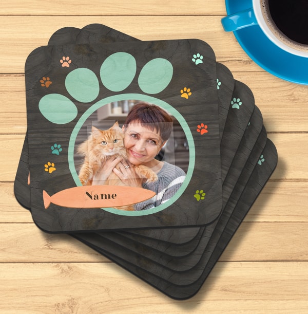 Cat Paw Print Photo Coaster