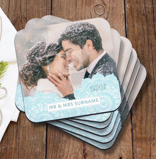 Snowflake Mr & Mrs Photo Coaster