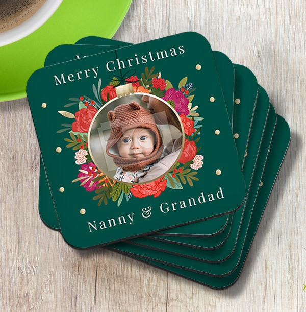 Merry Christmas Nanny & Grandad Photo Coaster