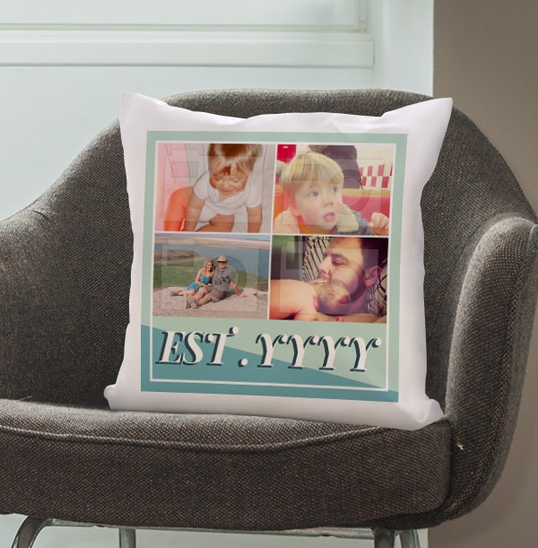 Year Established Blue Multi Photo Cushion