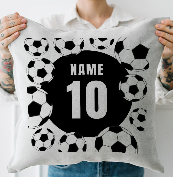 Football Name and Number Personalised Cushion - Black