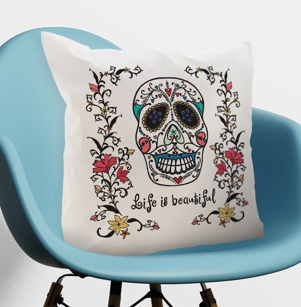 Photo of ZDISC Sugar Skull Life is Beautiful Personalised Cushion