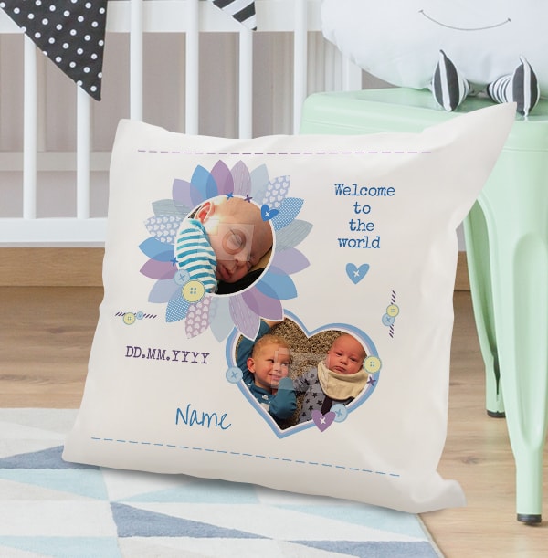 Baby Boy Personalised Cushion - Welcome