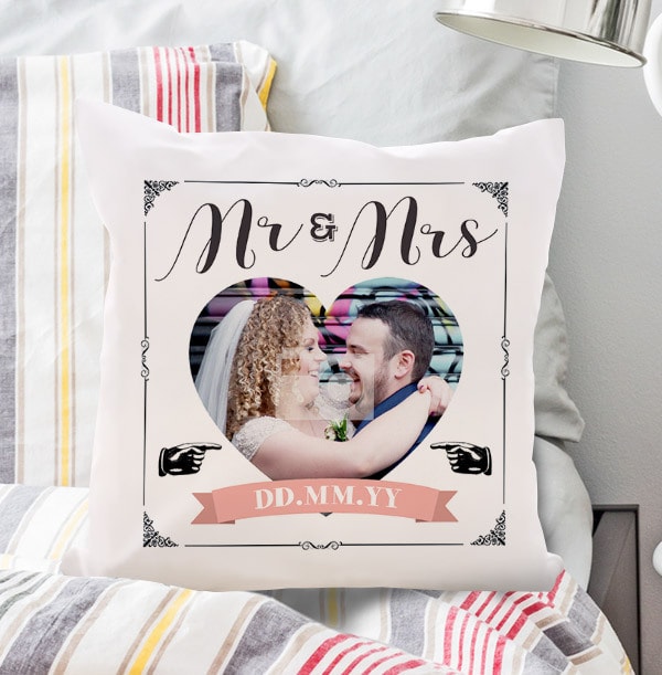 Mr and Mrs Wedding Photo Cushion