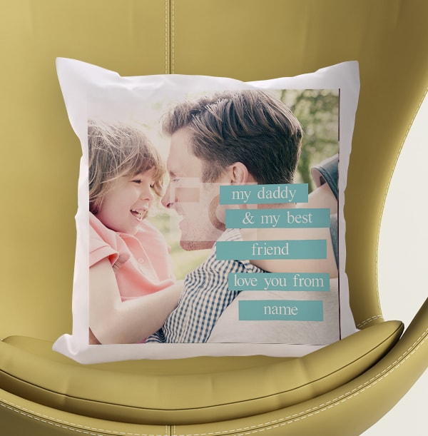 Personalised Photo Cushion Blue Banner