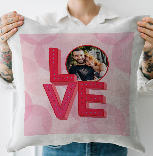 LOVE Pink Photo Upload Cushion