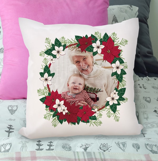 Christmas Poinsettia Plant Photo Cushion