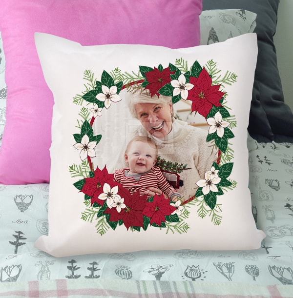 Christmas Poinsettia Plant Photo Cushion