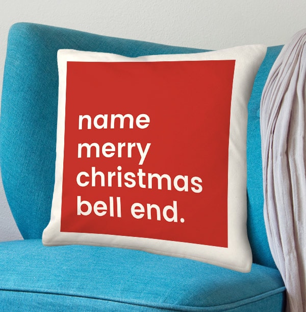 Merry Christmas Bell End Personalised Cushion