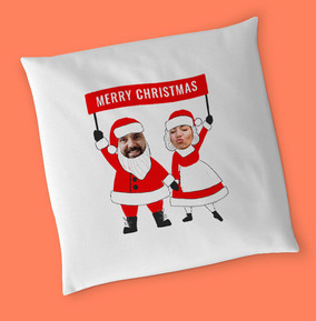 Mr & Mrs Claus Photo Faces Cushion