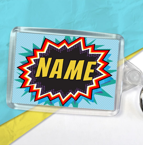 Comic Book Speech Bubble Name Keyring