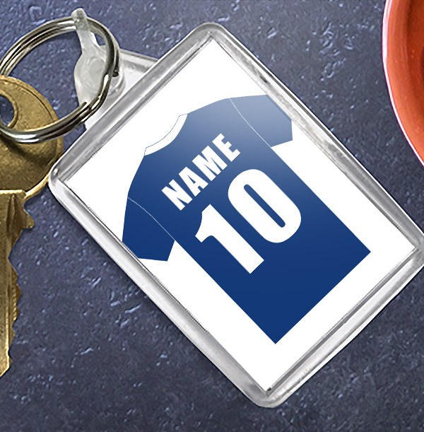 Blue Name & Number Football Shirt Keyring