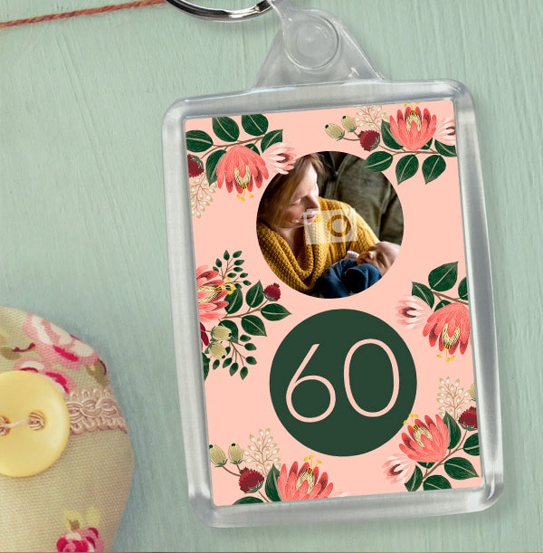 60th Birthday Floral Photo Keyring