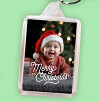 Tap to view Photo Upload Merry Christmas Keyring- Portrait