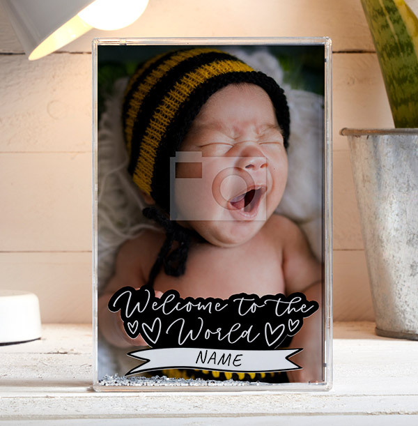 Welcome To The World Glitter Photo Block