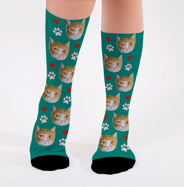 Personalised Cats and Hearts Photo Socks