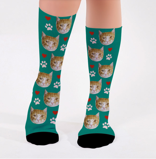 Personalised Cats and Hearts Novelty Photo Socks