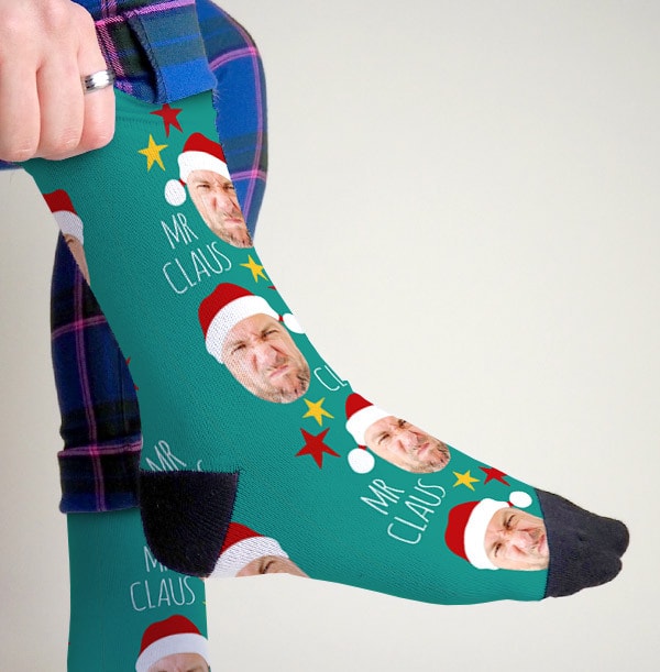 Mr Claus Novelty Photo Socks