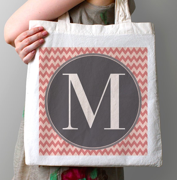 Aztec Pattern Initial Tote Bag