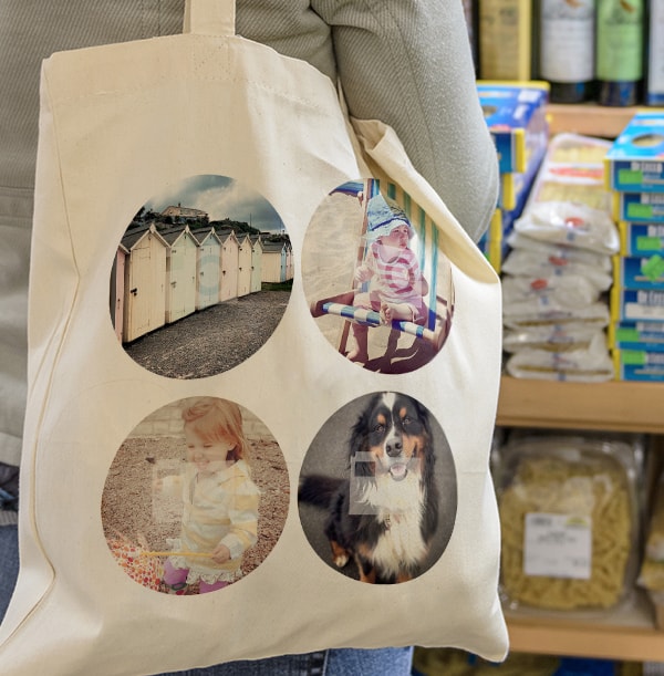 4 Photo Circles Personalised Tote Bag