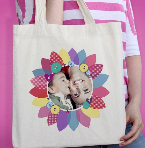 Fabric Flower Photo Tote Bag