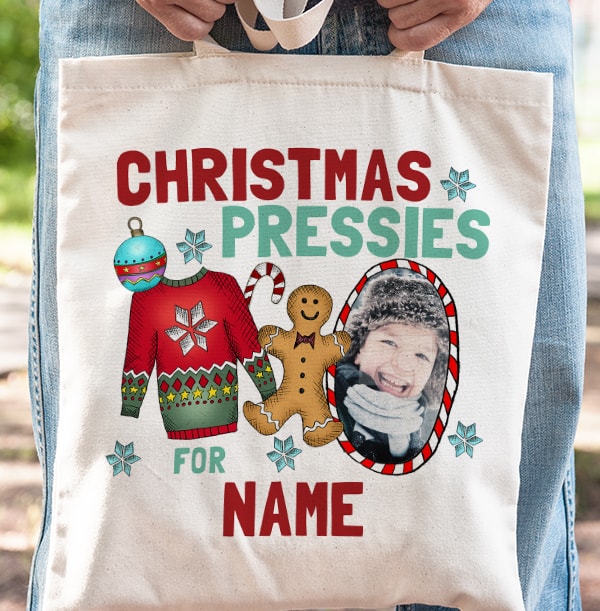 Christmas Pressies Personalised Tote Bag
