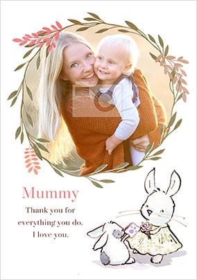 Furry Rabbits Mummy Photo upload Personalised Card