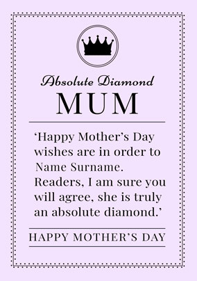 Absolute Diamond Spoof Mother's Day Card