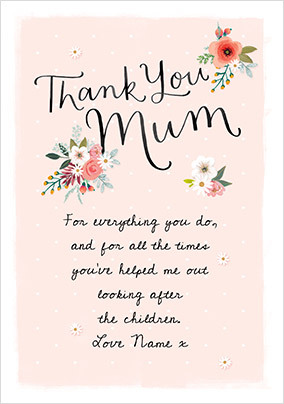 Thank You Mum Mother's Day Personalised Card