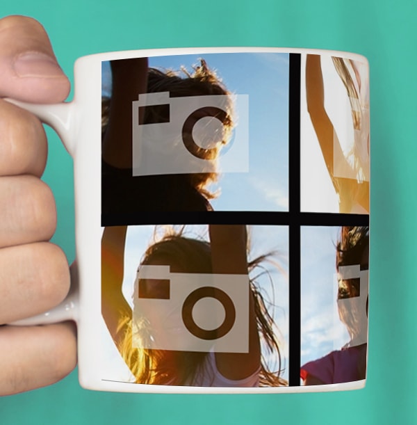 Personalised Mug - 4 Multi Side Photo Upload with Text Black