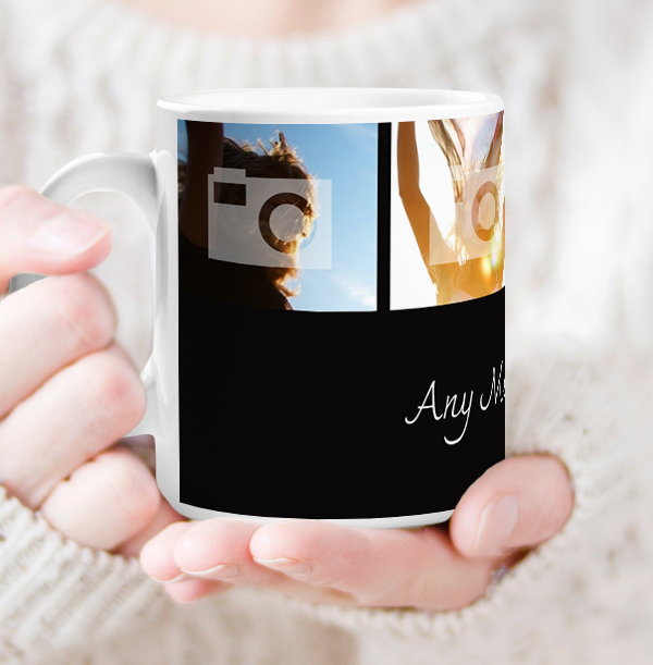 Personalised Mug - 4 Multi Photo Upload Top with Text Black